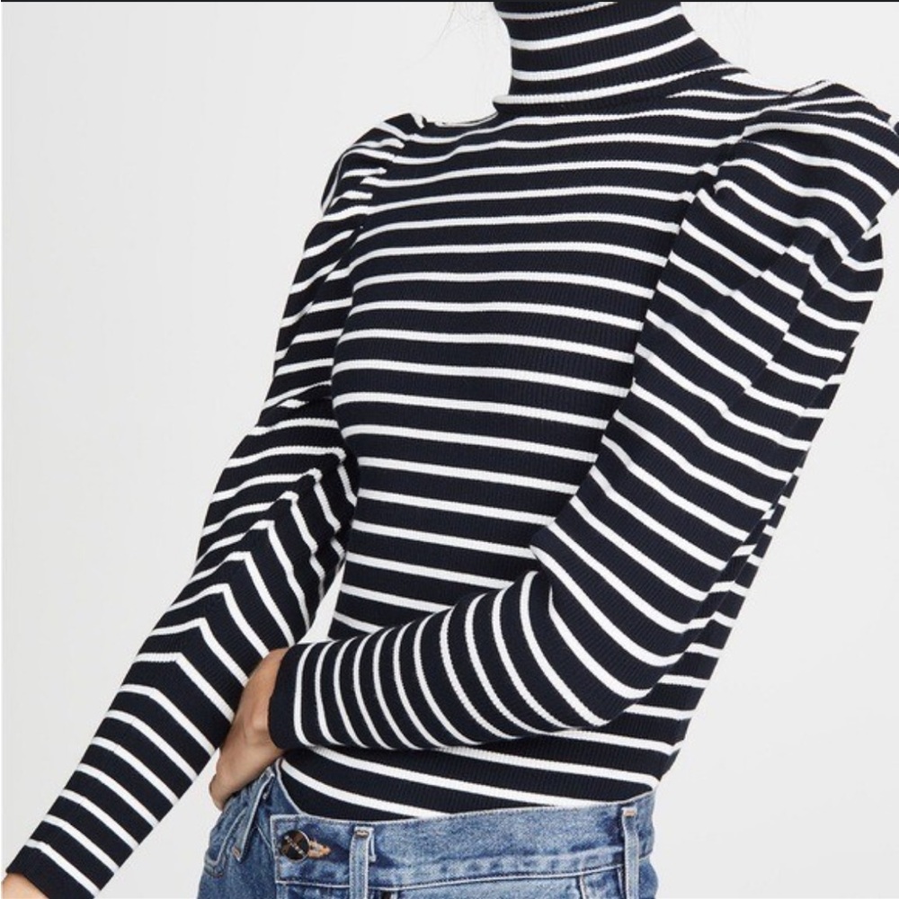 NWT A.L.C. Black and White Striped Baker Puff Sleeve Turtleneck - Picture 4 of 9
